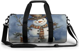 Winter Snowman Sport Gym Duffle Travel Bag for Women Men Overnight Weekender Bag with Shoe Compartment,Wet Pocket