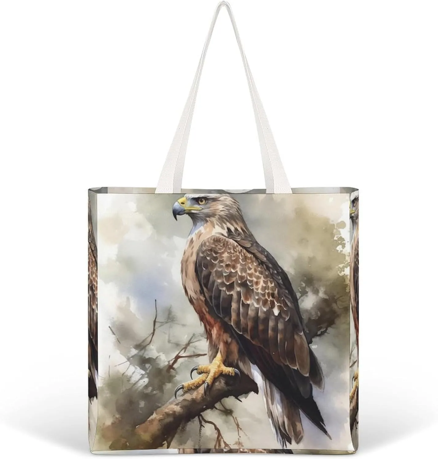 with Hawk Sitting In The Tree Printed Canvas Tote Bags,Extra Large Shoulder Tote Bag,Lightweight Daily Bag Book Bag,Reusable Grocery Bags