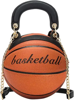 Women Basketball Shaped Purse Girls Round Handbag Shoulder Cross Body PU Messenger Bag Adjustable Strap