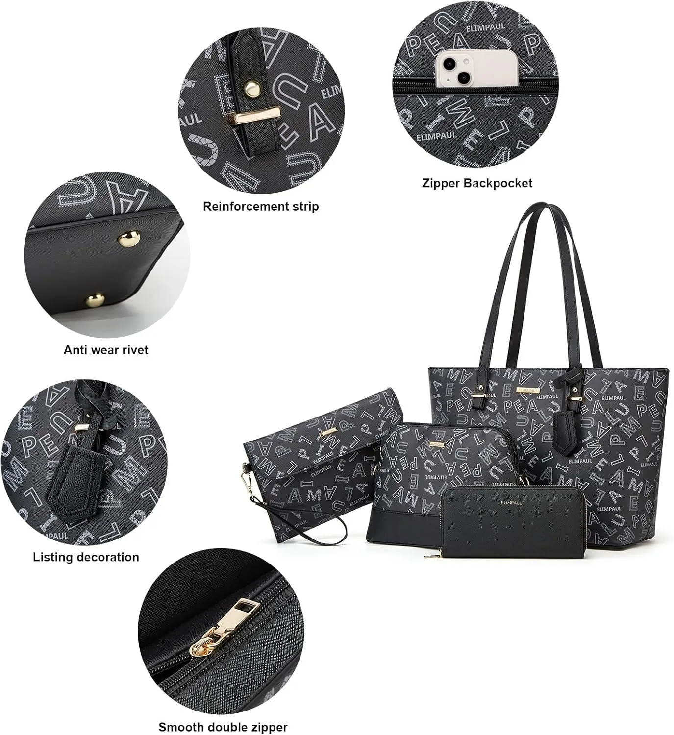 Women Fashion Handbag Wallet Tote Bag Shoulder Bag Top Handle Satchel Purse Set