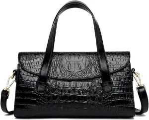 Women Handbag Crocodile Pattern Leather Top-Handle Purse Flap Shoulder Satchel