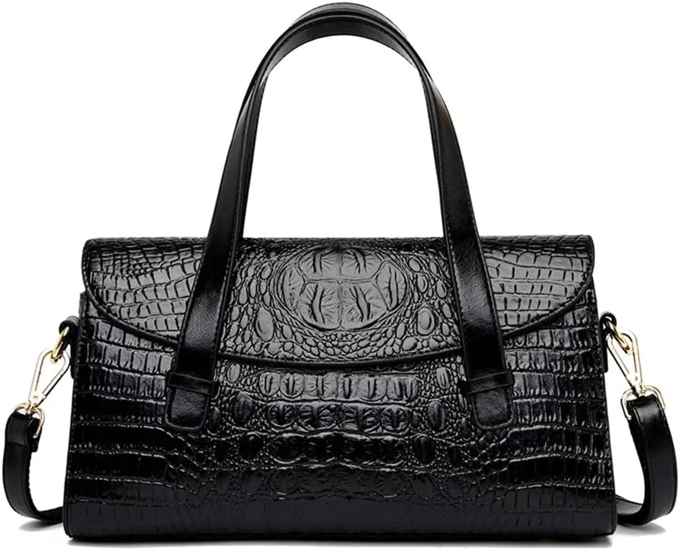 Women Handbag Crocodile Pattern Leather Top-Handle Purse Flap Shoulder Satchel