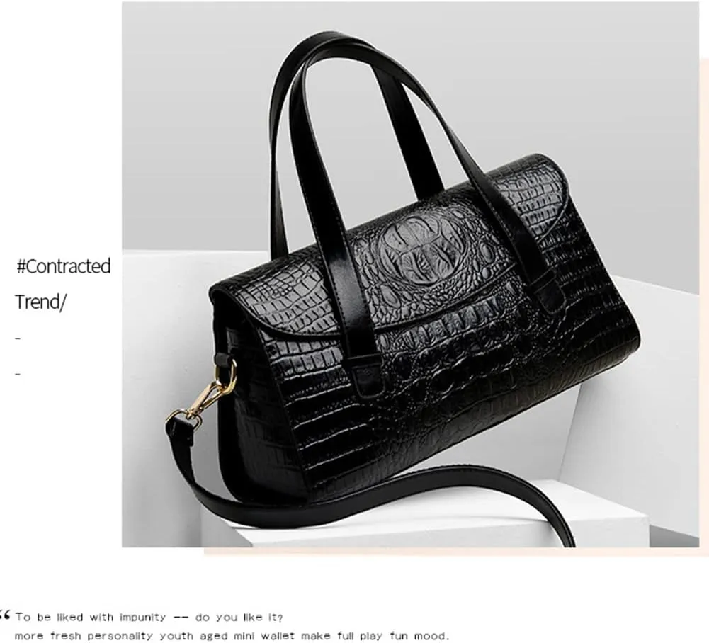 Women Handbag Crocodile Pattern Leather Top-Handle Purse Flap Shoulder Satchel
