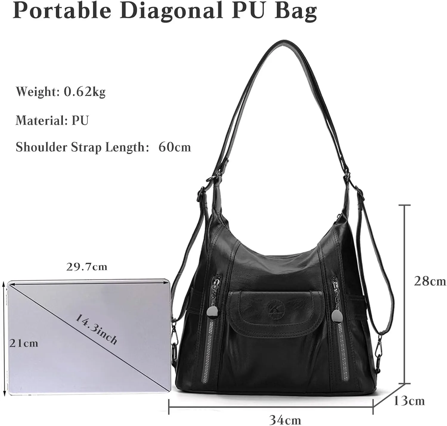 Women Handbag Soft PU Leather Shoulder Bag Ladies Backpack Daypack Fashion Elegant Top-handle Large Capacity Tote Bag
