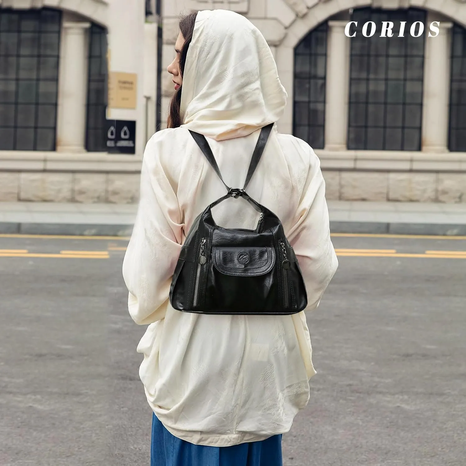 Women Handbag Soft PU Leather Shoulder Bag Ladies Backpack Daypack Fashion Elegant Top-handle Large Capacity Tote Bag