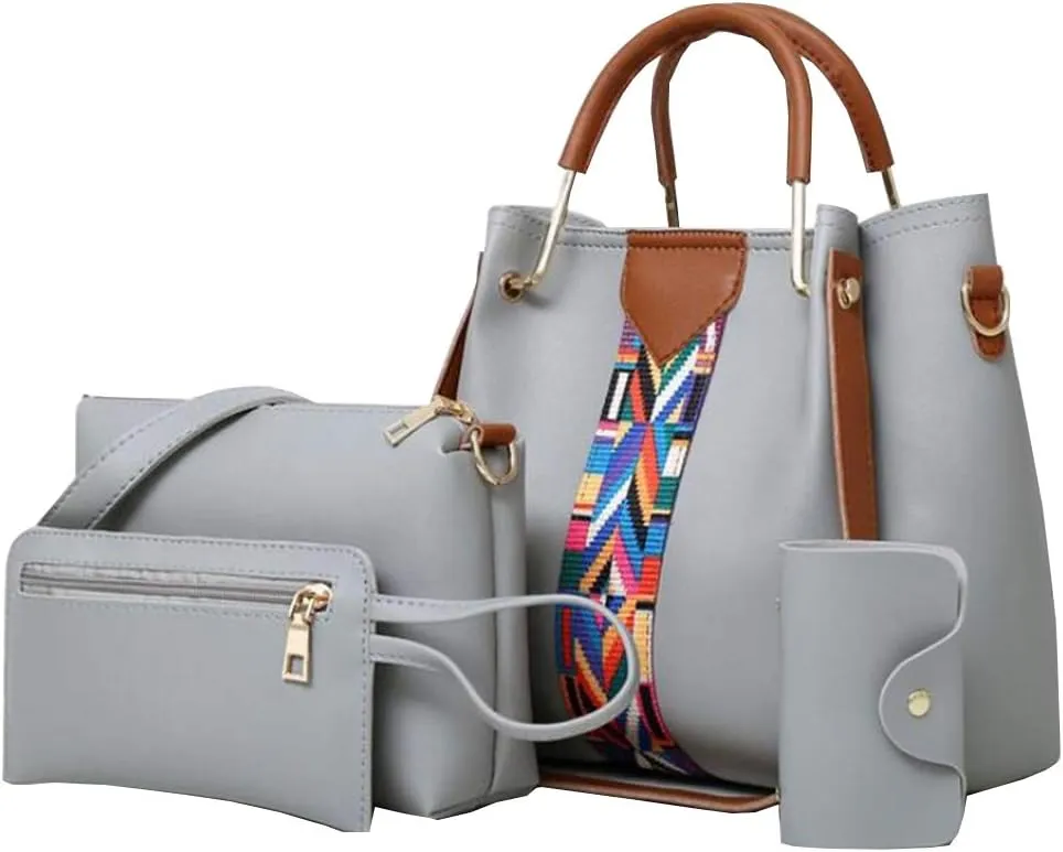 Women handbags purse PU Leather Top handle Shoulder bag Satchel hobo Tote Bags set 4pcs
