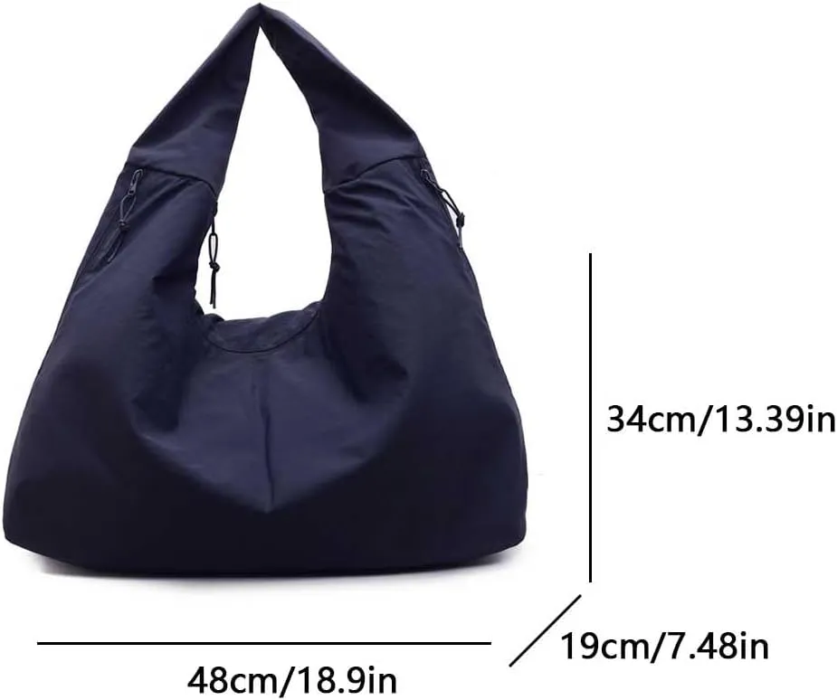 Women Solid Color Draped Tote Bag Large Capacity Slouchy Hobo Bag Minimalist Versatile Shoulder Bags Nylon Hobo Bags