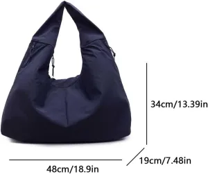 Women Solid Color Draped Tote Bag Large Capacity Slouchy Hobo Bag Minimalist Versatile Shoulder Bags Nylon Hobo Bags