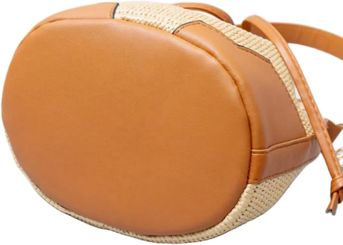 Women Straw Drawstring Bucket Purse Small Tote Shoulder Handbag Hollow Out Cross-body Bag for Summer,Beach