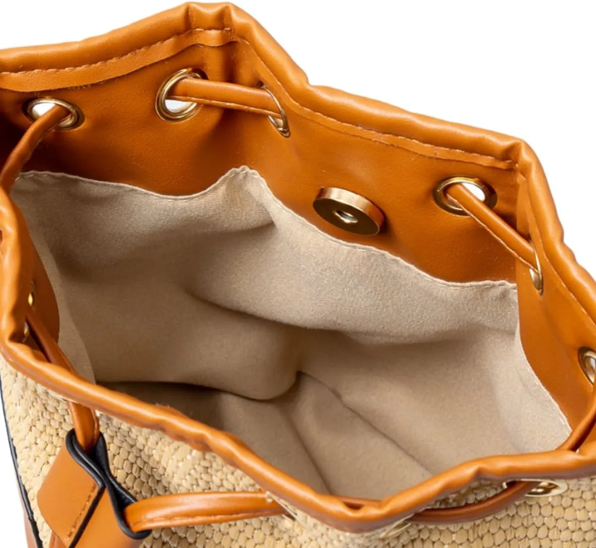 Women Straw Drawstring Bucket Purse Small Tote Shoulder Handbag Hollow Out Cross-body Bag for Summer,Beach