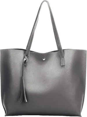 Women Tote Bags Top Handle Satchel Handbags PU Faux Leather Tote Bag with Tassel Shoulder Purse