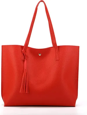 Women Tote Bags Top Handle Satchel Handbags PU Faux Leather Tote Bag with Tassel Shoulder Purse