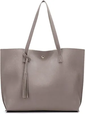 Women Tote Bags Top Handle Satchel Handbags PU Faux Leather Tote Bag with Tassel Shoulder Purse