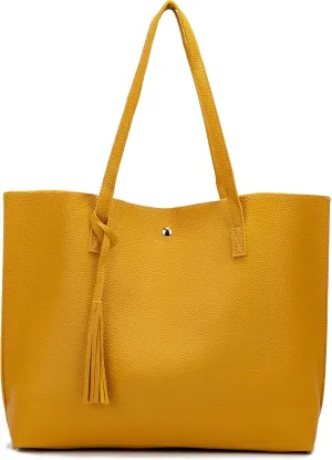 Women Tote Bags Top Handle Satchel Handbags PU Faux Leather Tote Bag with Tassel Shoulder Purse