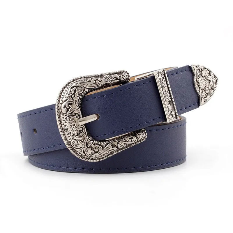 Women Vintage Carved Pin Buckle PU Leather Belt Jeans Dress Waistband