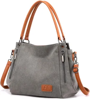 Women Vintage Hobo Handbag Canvas Shoulder Purse Multi-pocket Shopper Satchels