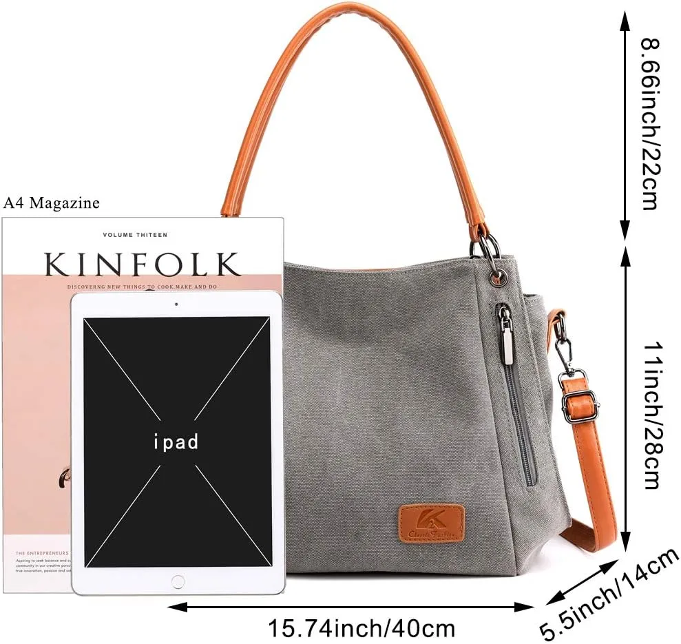 Women Vintage Hobo Handbag Canvas Shoulder Purse Multi-pocket Shopper Satchels