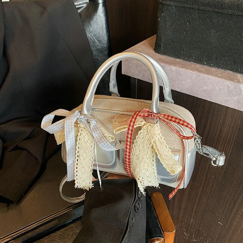 Women Woven Bag Bow Purse Y2k Ballet Hobo Purse Vintage Crossbody Bags Boston Handbags Trendy Satchel Sling Bag 2025 Fashion