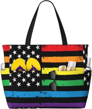 Women's Beach Tote Bag Large Waterproof Travel Bags with Pockets Sandproof Handbag for Camping Gym Pool