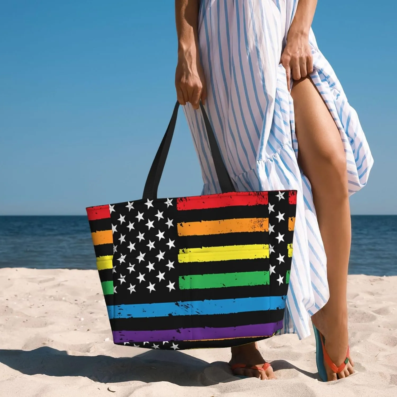 Women's Beach Tote Bag Large Waterproof Travel Bags with Pockets Sandproof Handbag for Camping Gym Pool