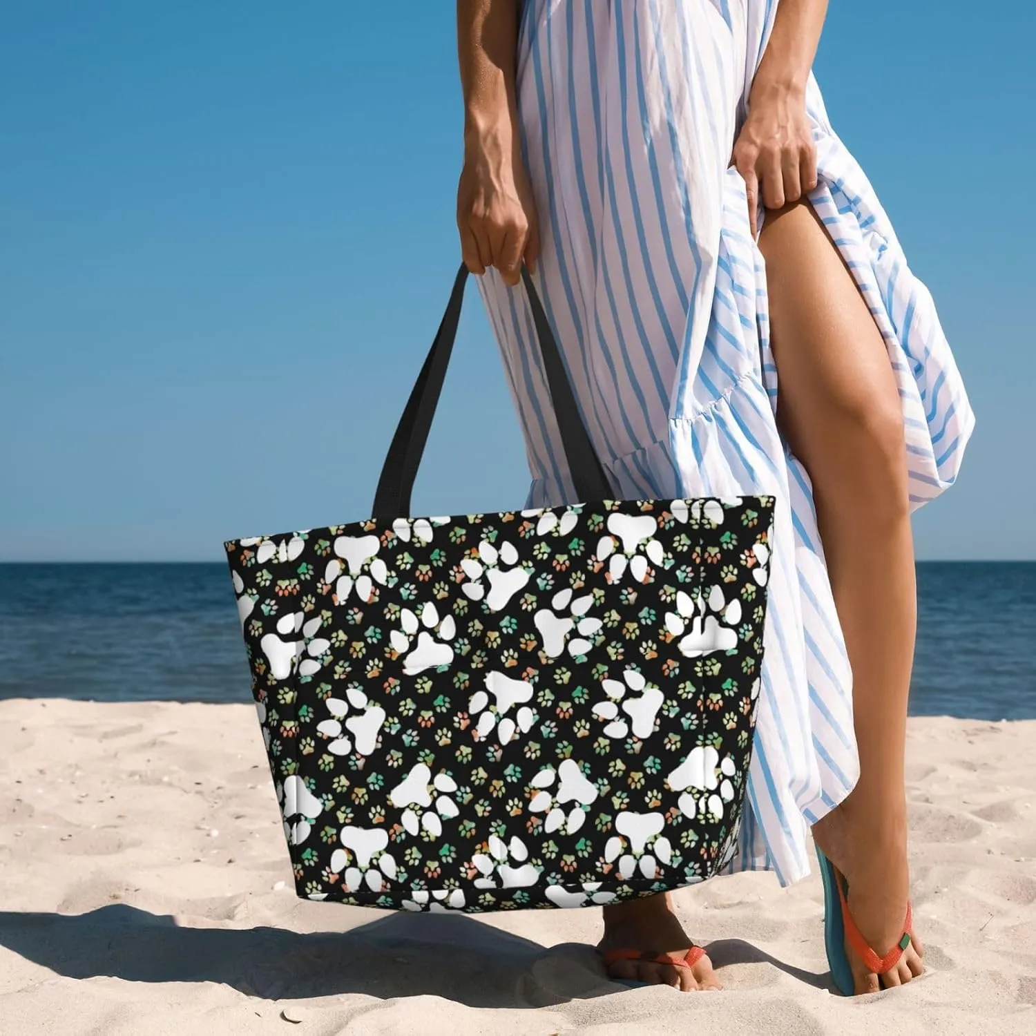 Women's Beach Travel Bags Large Waterproof Tote Bag with Pockets Sandproof Handbag for Beach Gym Vacation