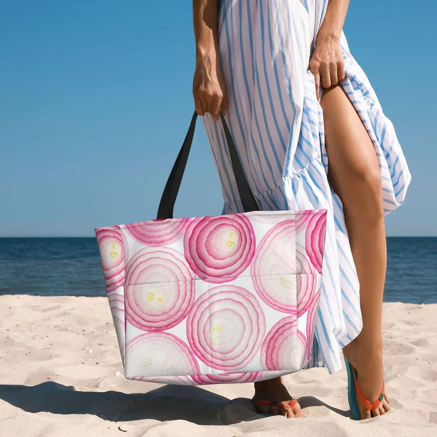 Women's Beach Travel Bags Large Waterproof Tote Bag with Pockets Sandproof Handbag for Beach Gym Vacation