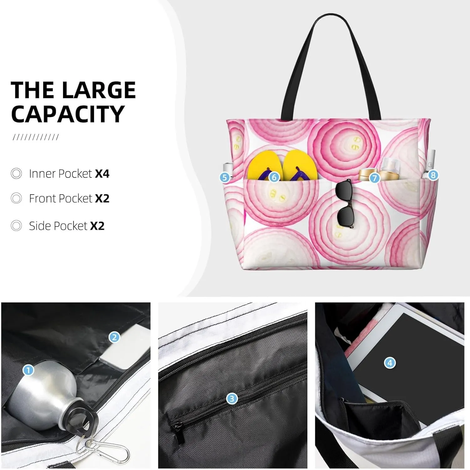Women's Beach Travel Bags Large Waterproof Tote Bag with Pockets Sandproof Handbag for Beach Gym Vacation