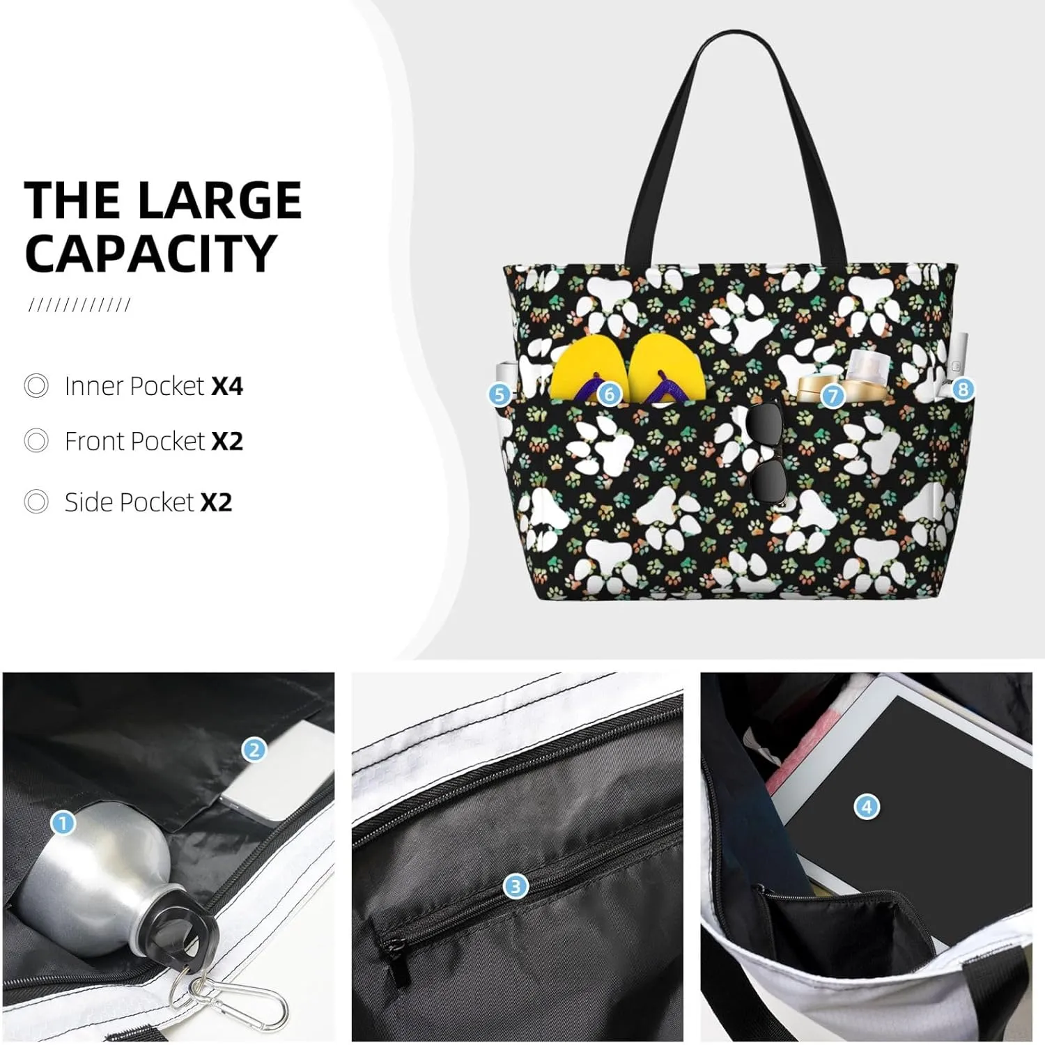 Women's Beach Travel Bags Large Waterproof Tote Bag with Pockets Sandproof Handbag for Beach Gym Vacation