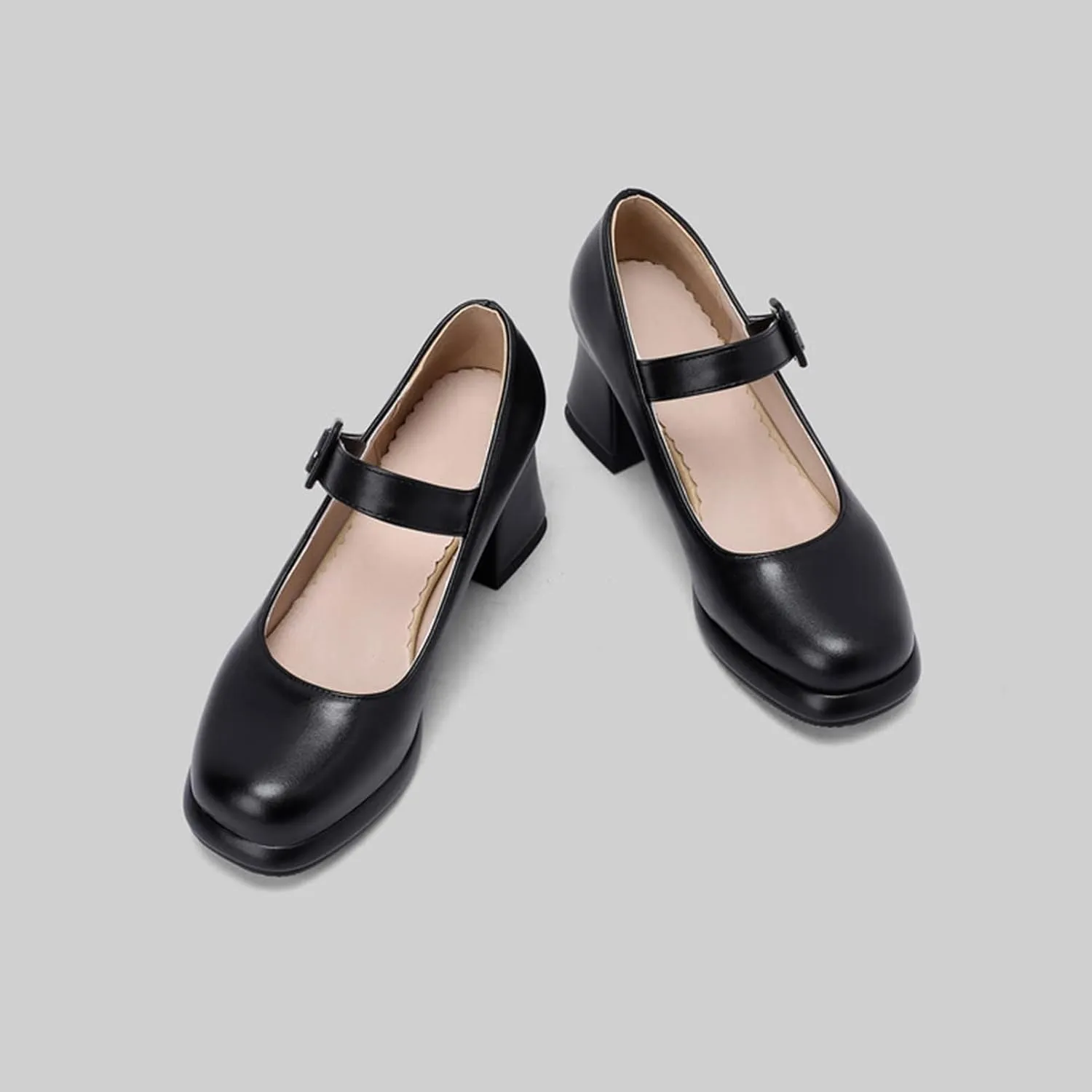 Women's Chunky Heel Mary Jane Dress Shoes Square Toe Buckle Strap Classic Platform Block Heeled Pumps