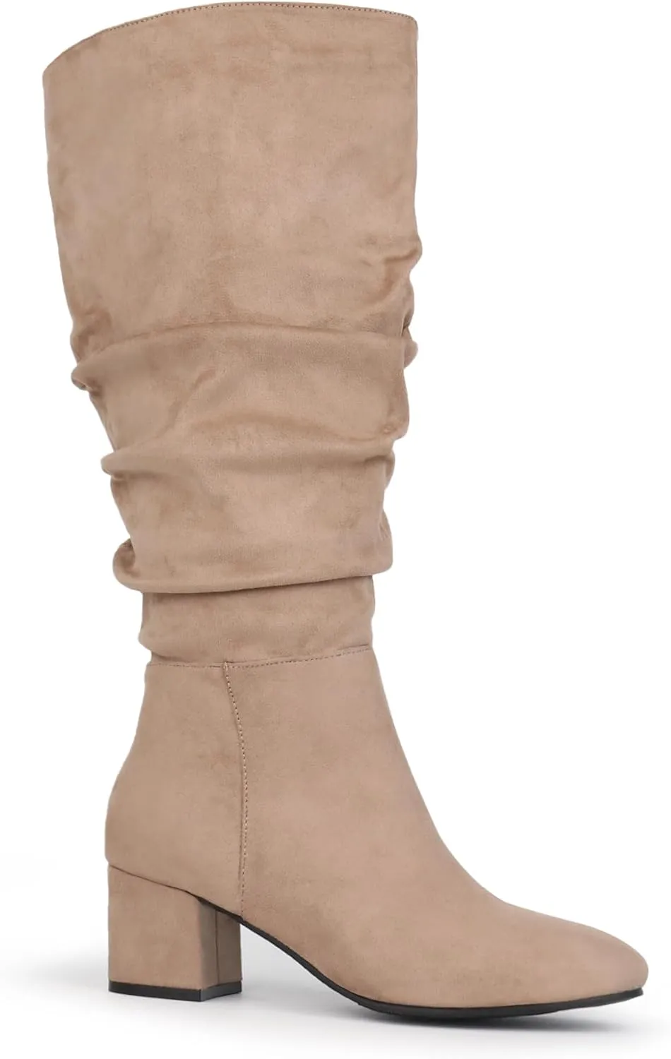 Women's Extra Wide Calf Dress Boots Slouchy Suede Boots with Block Heel