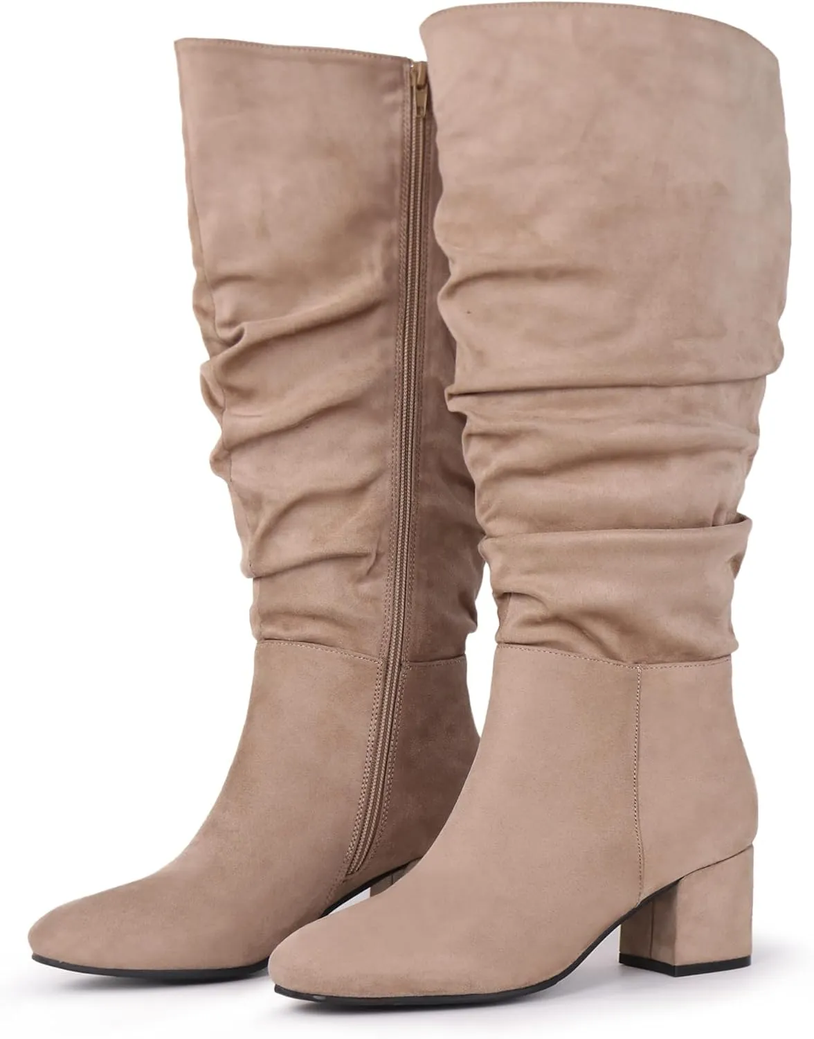 Women's Extra Wide Calf Dress Boots Slouchy Suede Boots with Block Heel