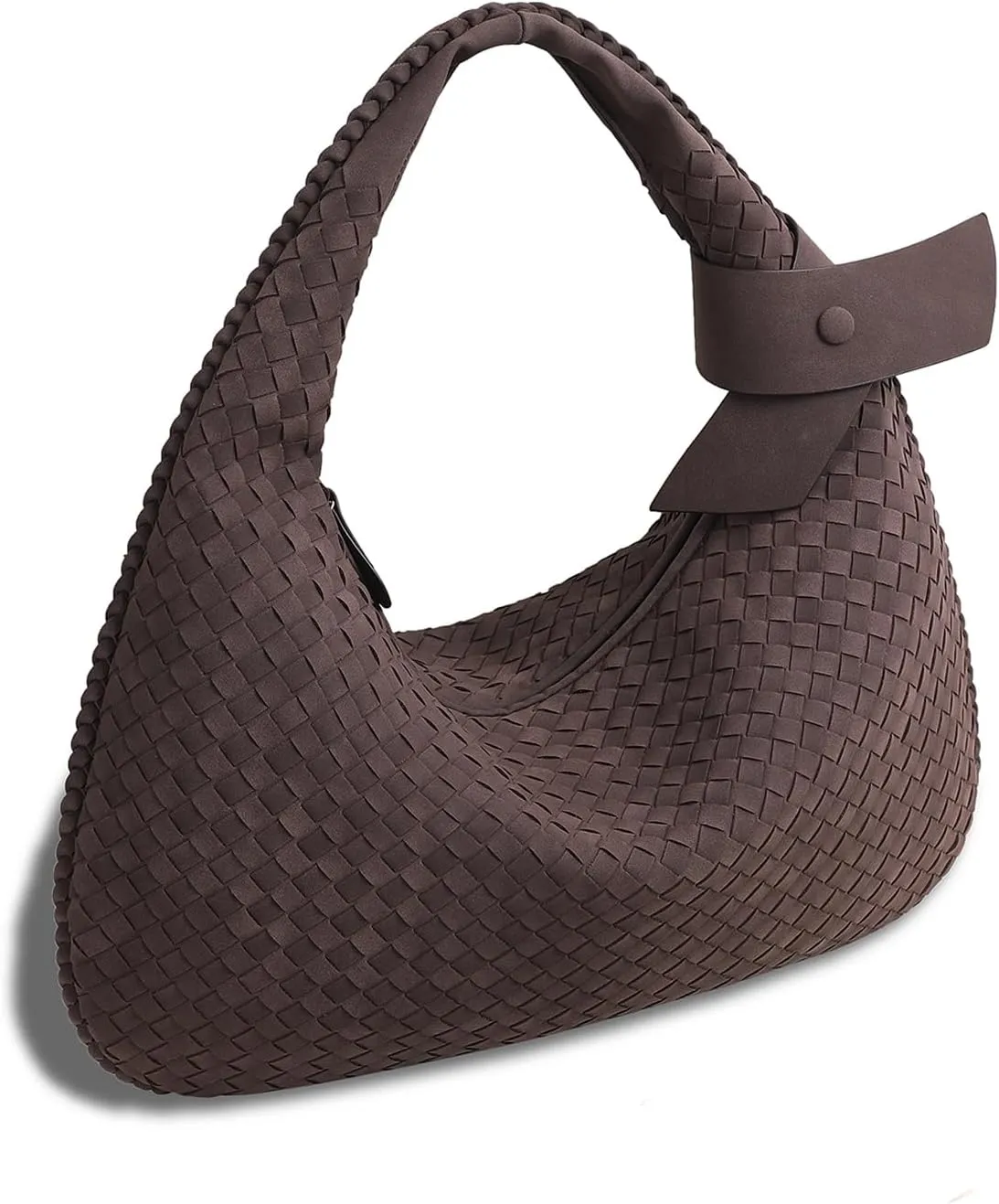 Women's Faux Suede Bag, Woven Bag, Shoulder Bag Slouchy Hobo, Suede Handbag with Zipper Closure