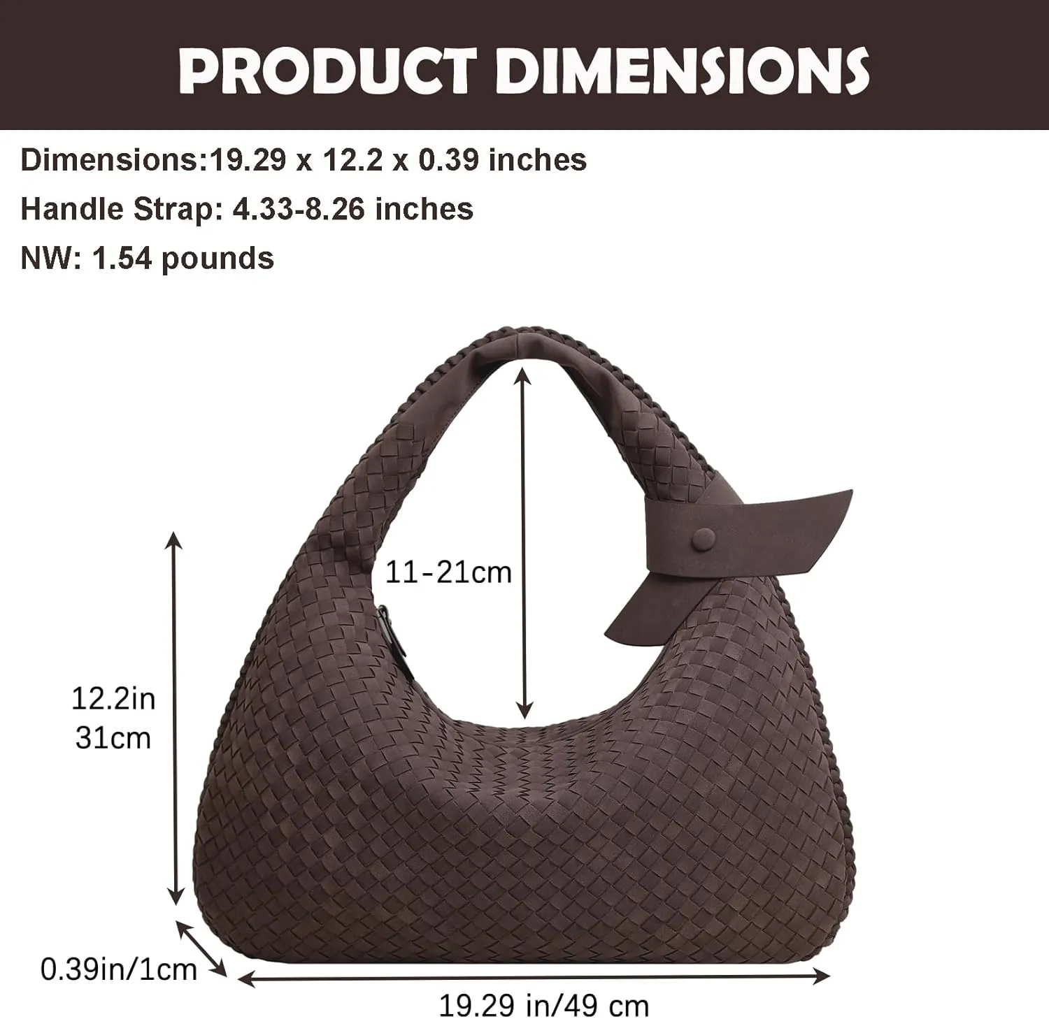 Women's Faux Suede Bag, Woven Bag, Shoulder Bag Slouchy Hobo, Suede Handbag with Zipper Closure