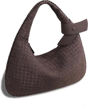 Women's Faux Suede Bag, Woven Bag, Shoulder Bag Slouchy Hobo, Suede Handbag with Zipper Closure