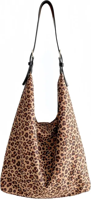 Women's Faux Suede Lightweight Shoulder Bag Leopard Print Purse Slouchy Animal Tote Bag