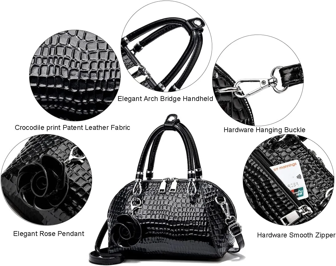 Women's Handbag Patent leather Top-Handle Purse Crocodile Print Shoulder Satchel
