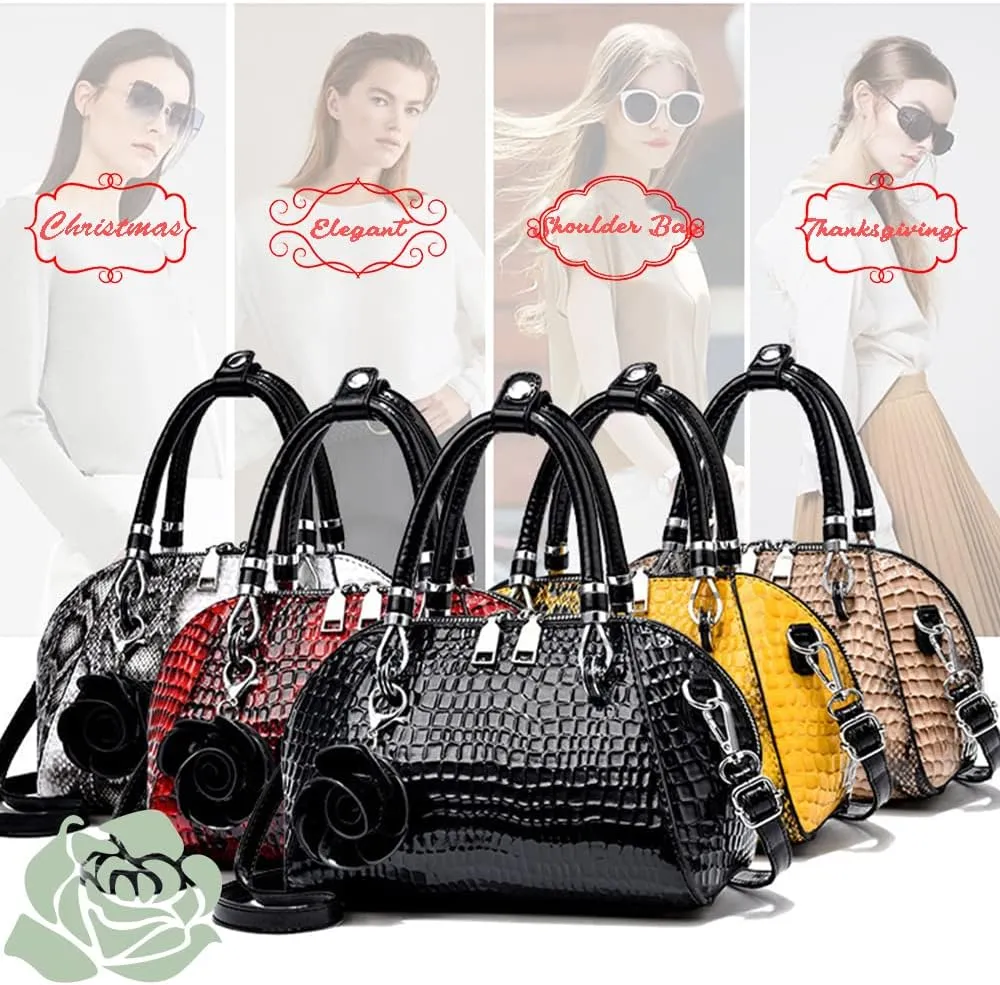 Women's Handbag Patent leather Top-Handle Purse Crocodile Print Shoulder Satchel