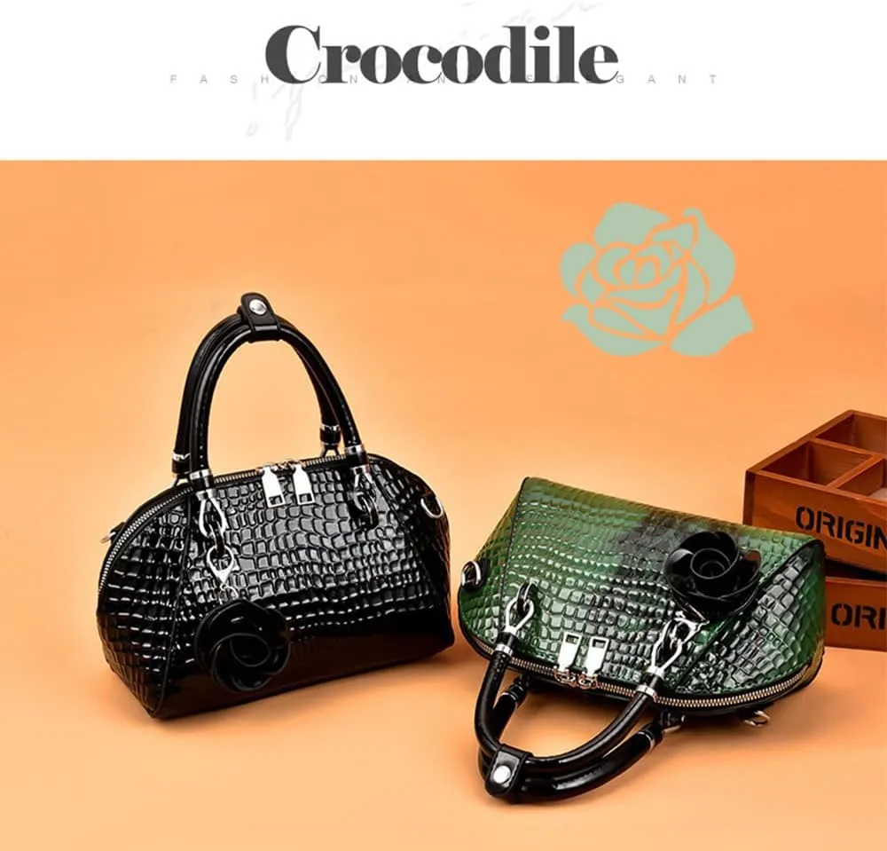 Women's Handbag Patent leather Top-Handle Purse Crocodile Print Shoulder Satchel
