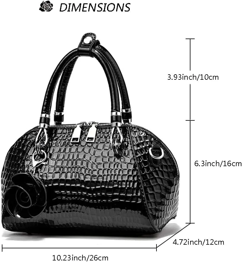Women's Handbag Patent leather Top-Handle Purse Crocodile Print Shoulder Satchel