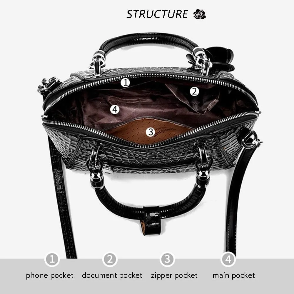 Women's Handbag Patent leather Top-Handle Purse Crocodile Print Shoulder Satchel