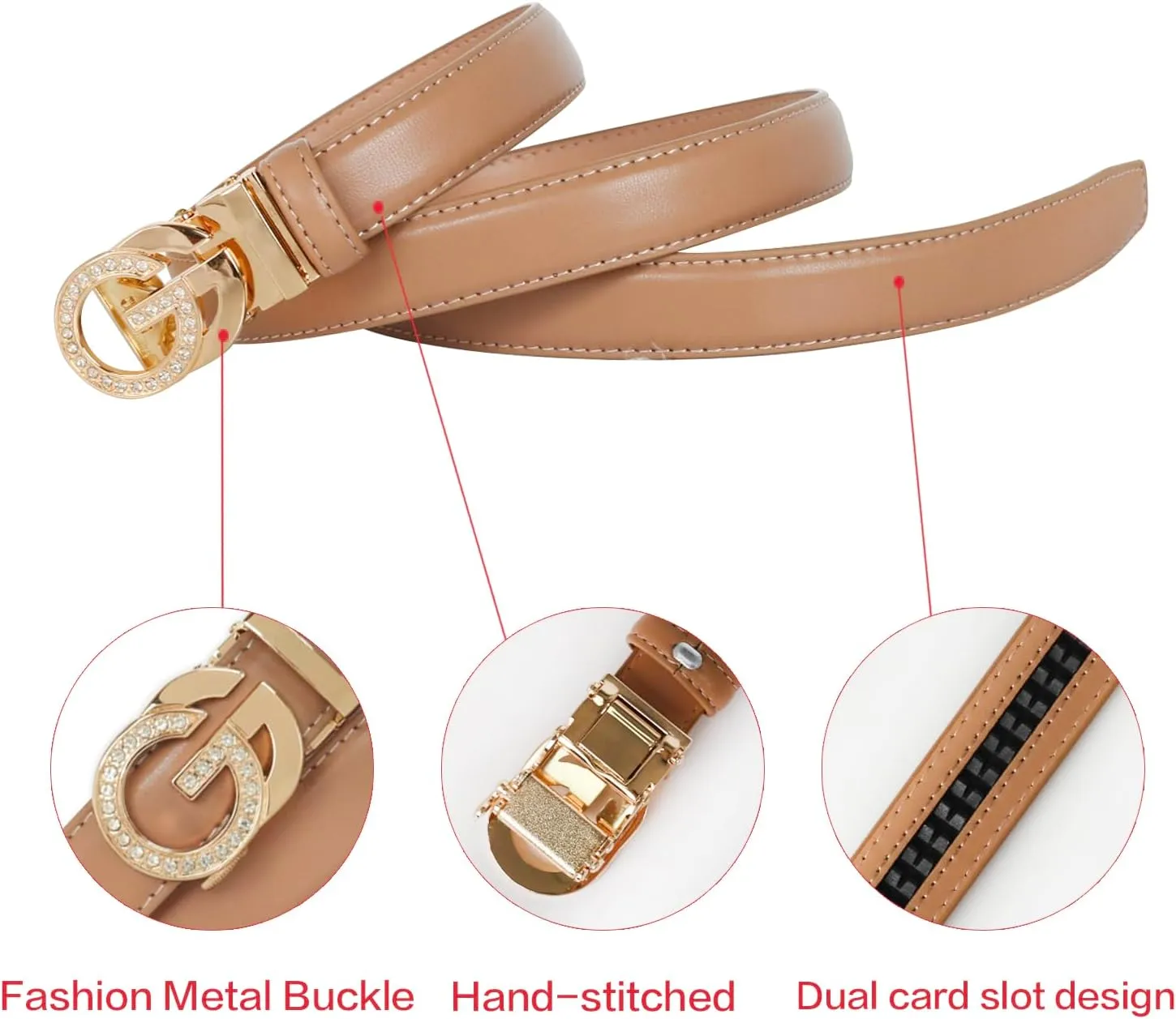 Women's Leather Belt with Buckle - Ideal for Dresses, Jeans, and Coats