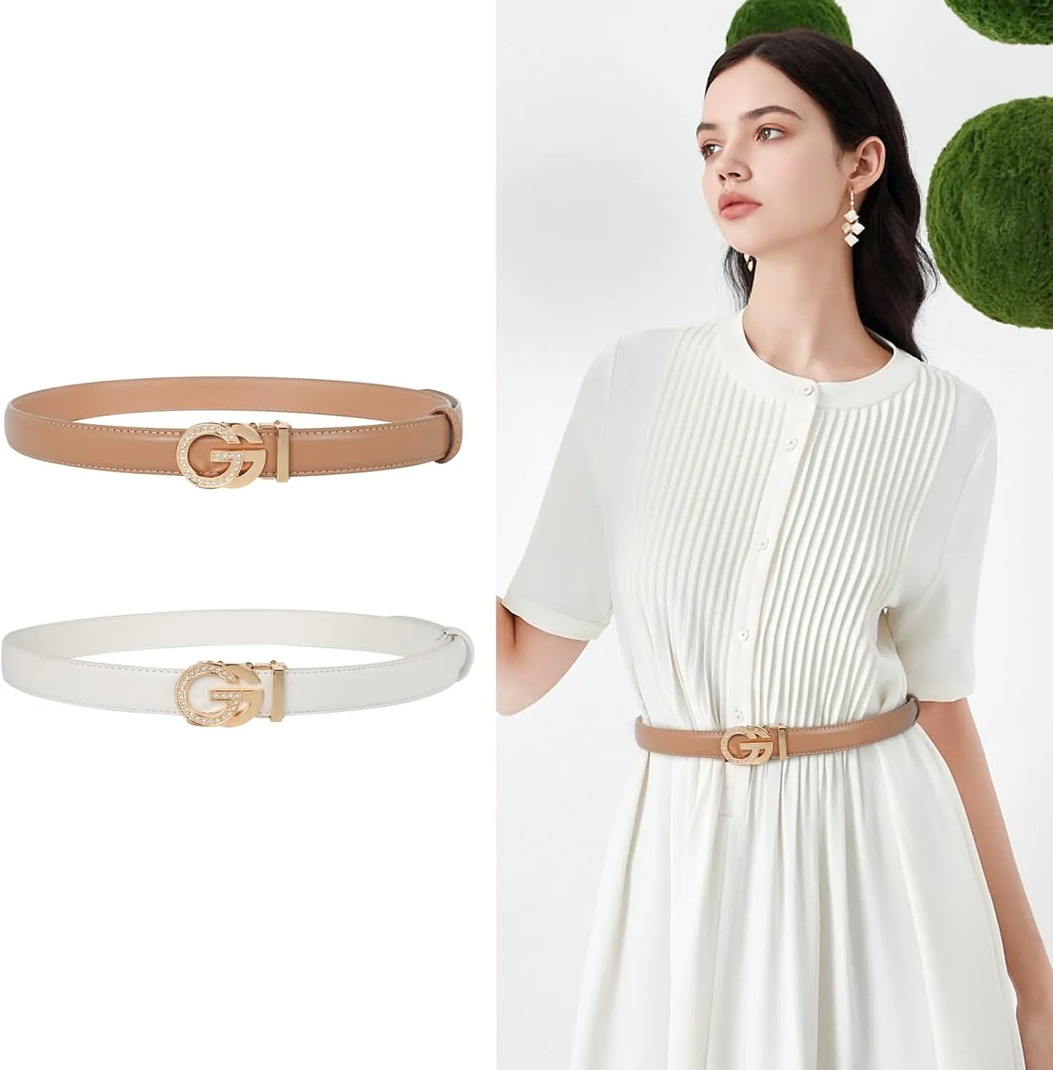 Women's Leather Belt with Buckle - Ideal for Dresses, Jeans, and Coats