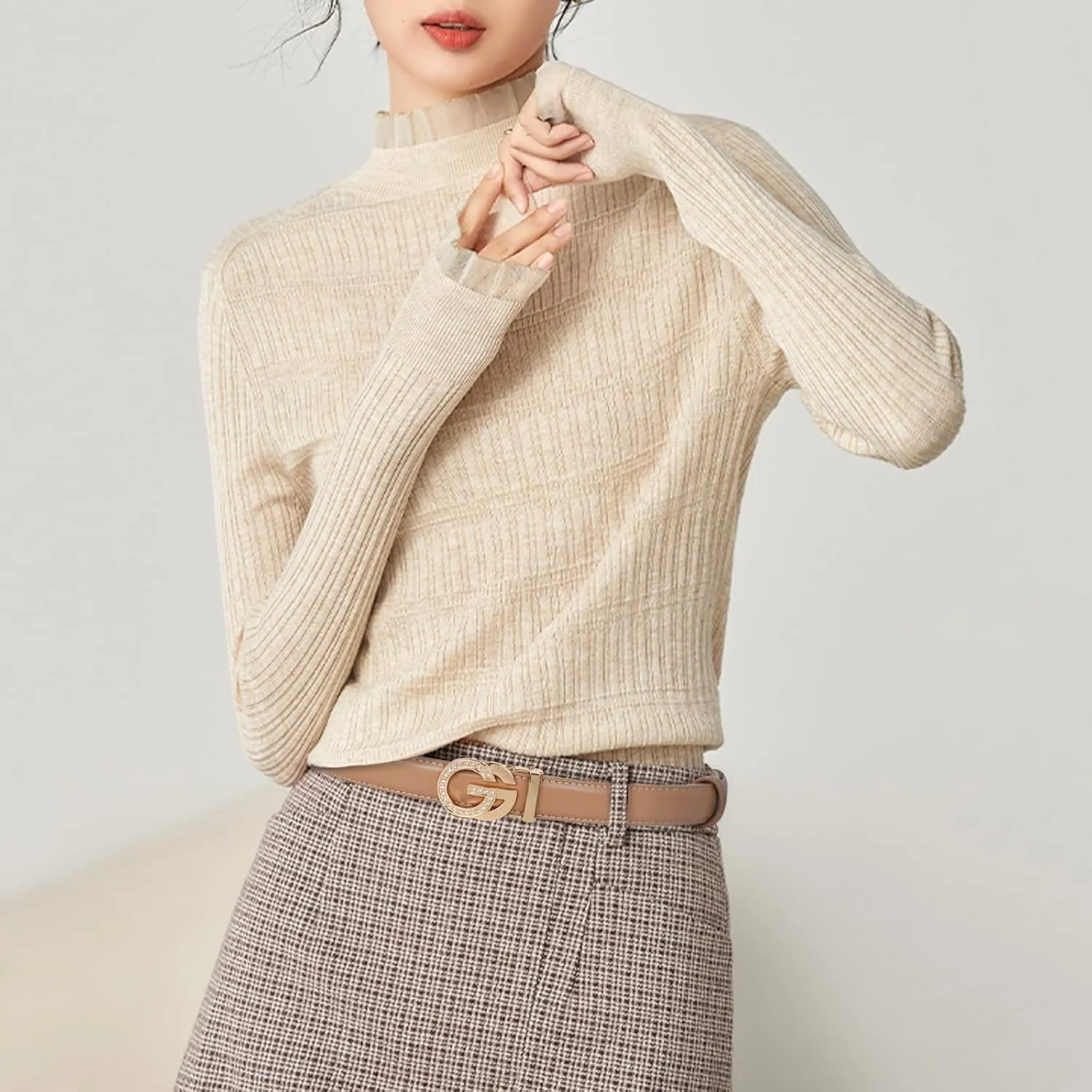 Women's Leather Belt with Buckle - Ideal for Dresses, Jeans, and Coats
