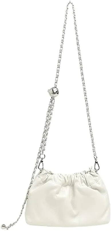 Women's Leather Chain Cowhide Metal Ball Pleated Cloud Bag Shoulder Crossbody Bag Handbag Versatile Hobo Chis Stylish