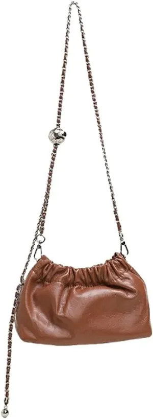 Women's Leather Chain Cowhide Metal Ball Pleated Cloud Bag Shoulder Crossbody Bag Handbag Versatile Hobo Chis Stylish