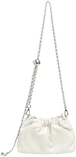Women's Leather Chain Cowhide Metal Ball Pleated Cloud Bag Shoulder Crossbody Bag Handbag Versatile Hobo Chis Stylish