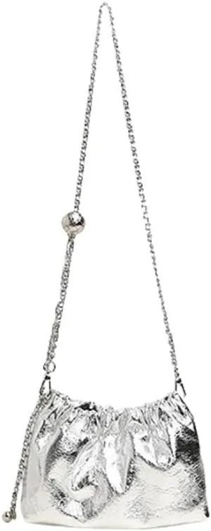 Women's Leather Chain Cowhide Metal Ball Pleated Cloud Bag Shoulder Crossbody Bag Handbag Versatile Hobo Chis Stylish