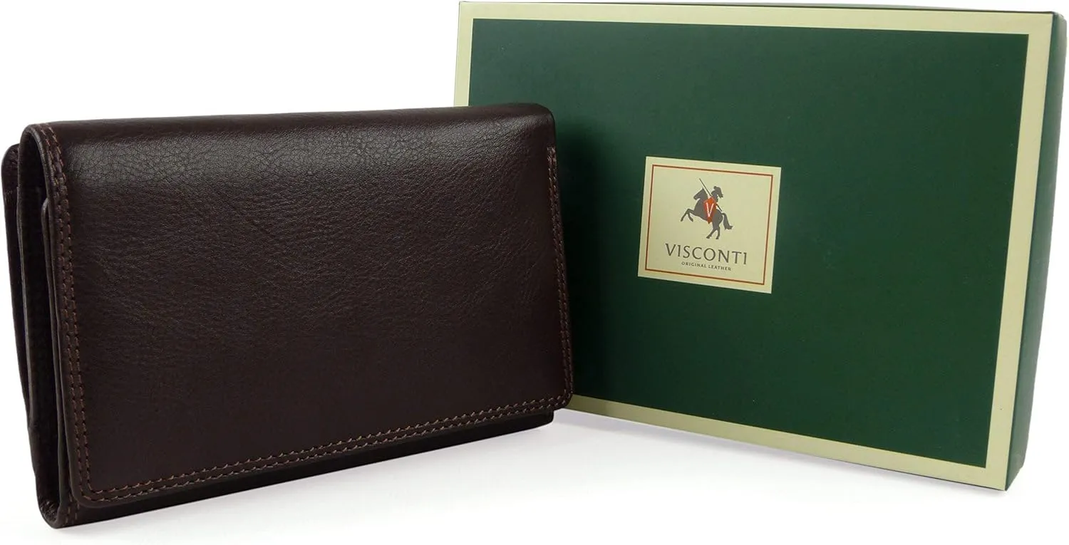 Women's Leather Medium Flap Over Purse Wallet By Heritage Gift Boxed