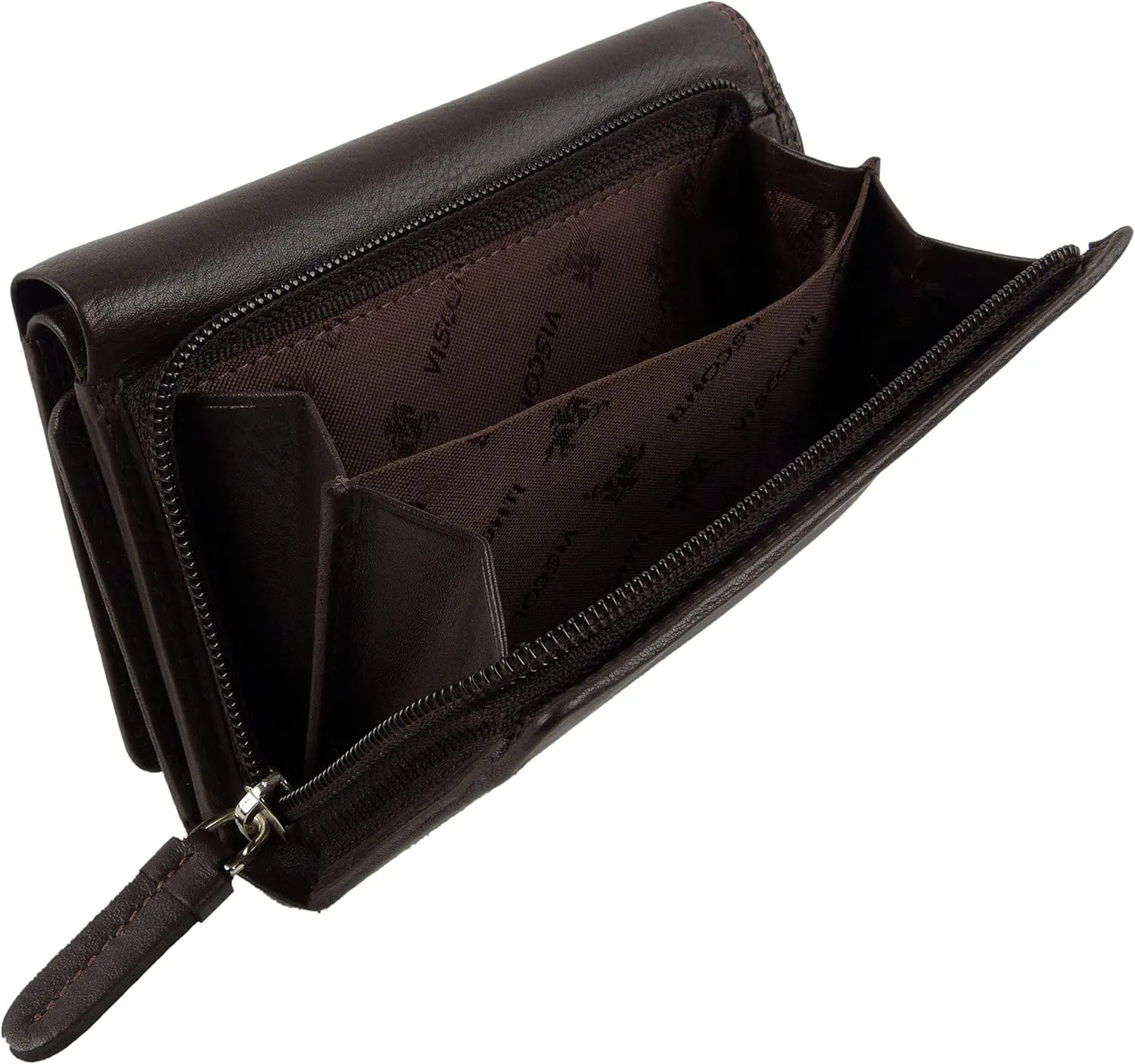 Women's Leather Medium Flap Over Purse Wallet By Heritage Gift Boxed