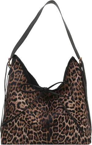 Women's Leopard Tote Shoulder Bags Vintage Bow Knot Large Capacity Hobo Bag Cheetah Purse